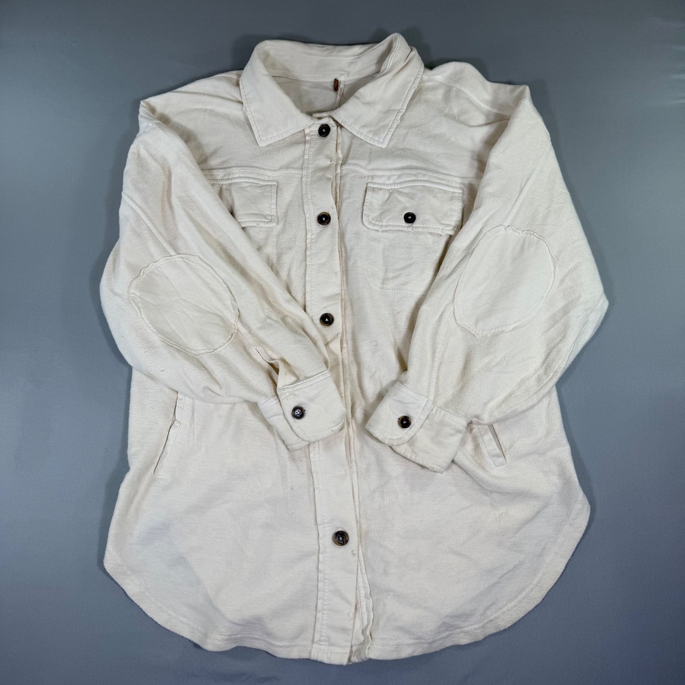 Free People We The Free Ruby Jacket Cream Ivory Fleece Shacket OB1468375 Large